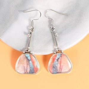 Pink Pastel Striped Art Deco Abstract Nature Glass Boho Silver Droplet Earring